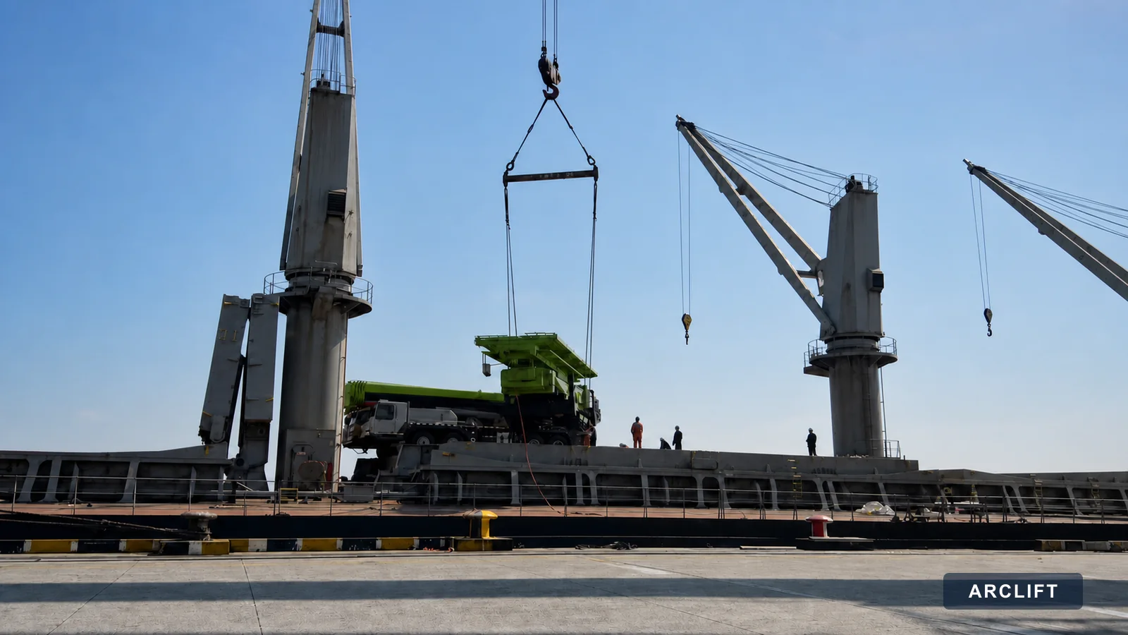 Modular equipment represented during a controlled port-handling sequence.